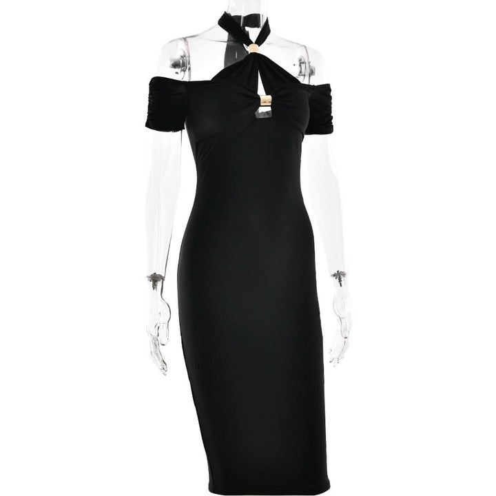 Halter hollow out self tie solid cut out midi dress  | Festival Outfits Women