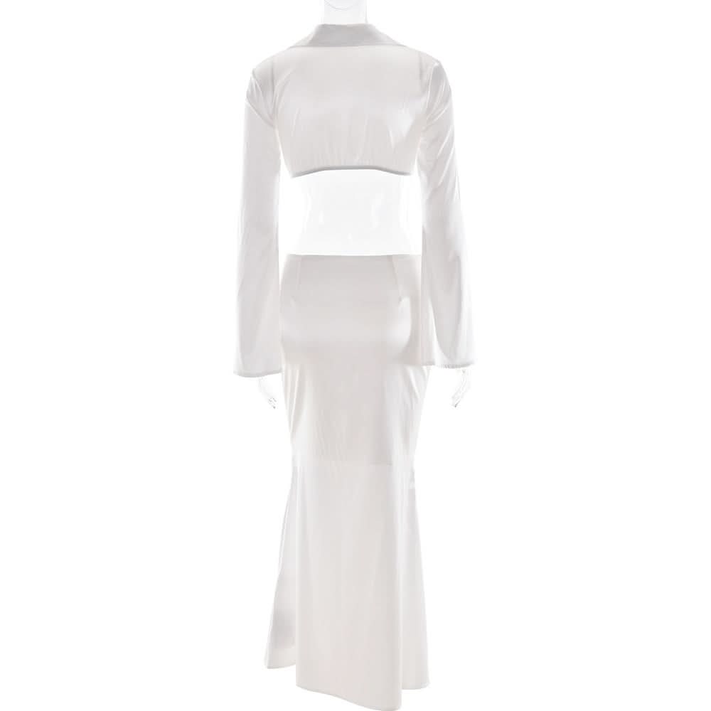 Satin long sleeve v neck maxi skirt set  | Festival Outfits Women