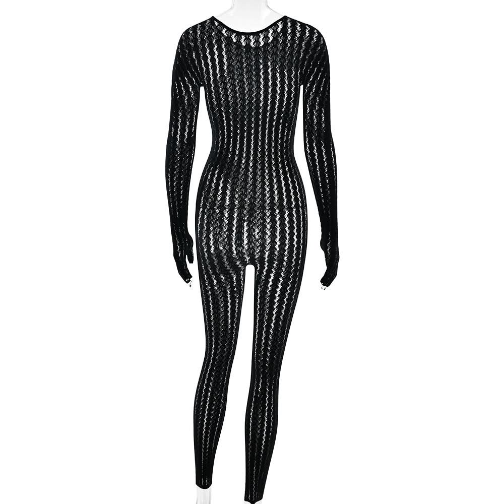 Long sleeve round neck gloves hollow out jumpsuit  | Festival Outfits Women