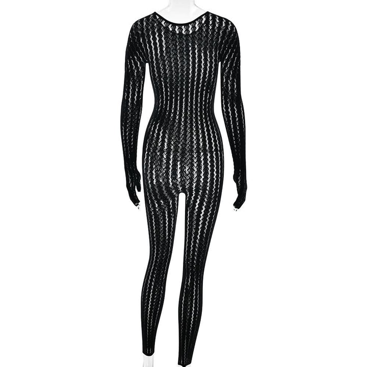 Long sleeve round neck gloves hollow out jumpsuit  | Festival Outfits Women