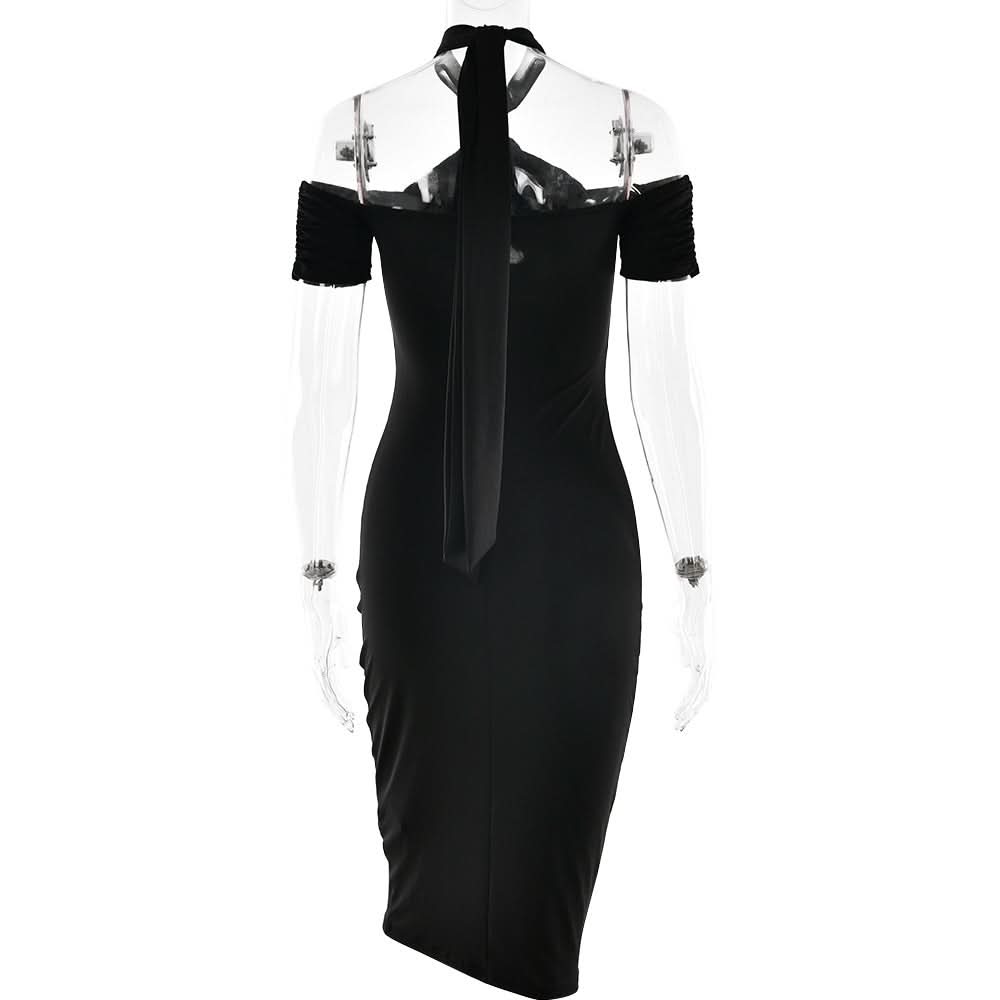 Halter hollow out self tie solid cut out midi dress  | Festival Outfits Women