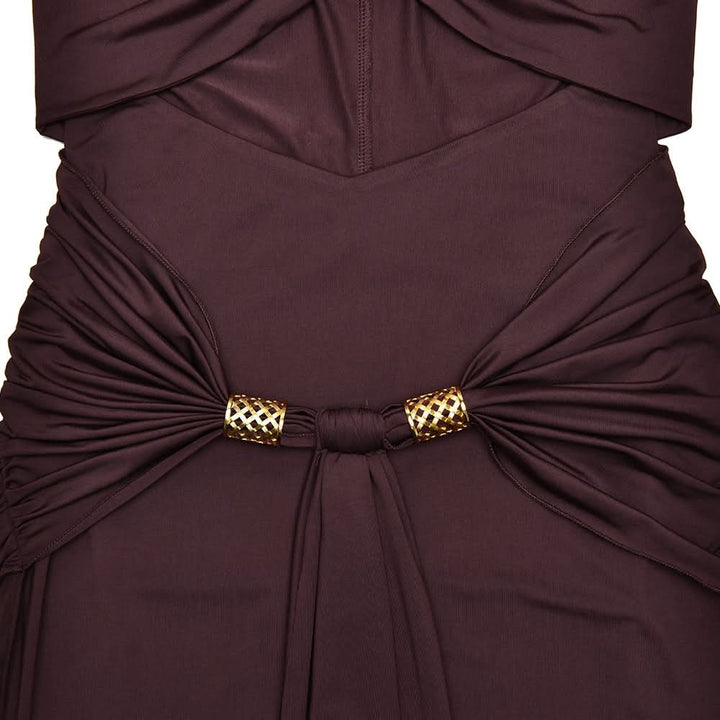 Hollow out ruched slit solid tube cut out maxi dress  | Festival Outfits Women