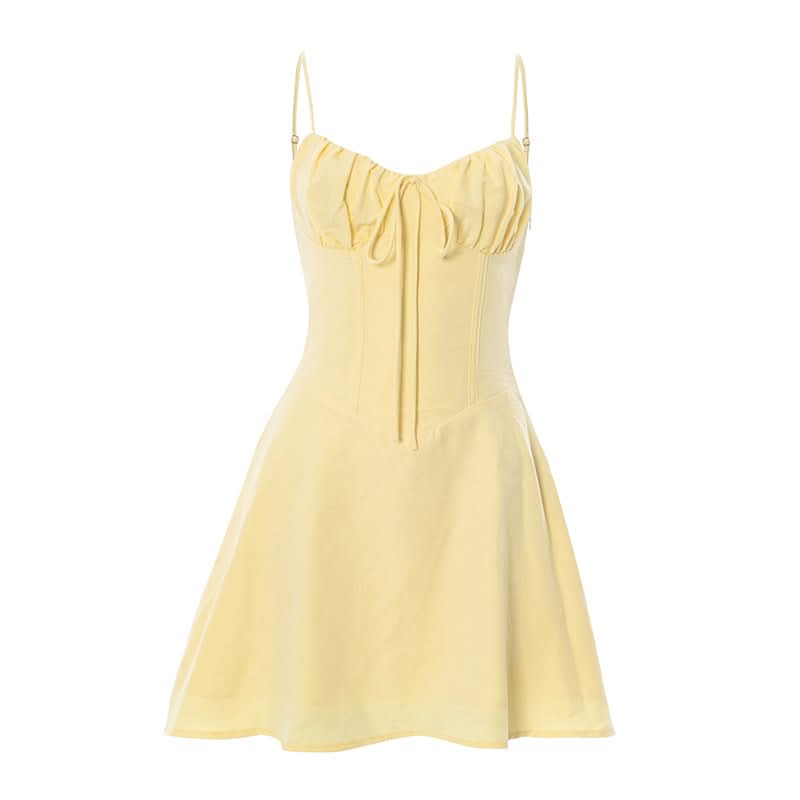Self tie v neck ruched zip-up cami mini dress  | Festival Outfits Women