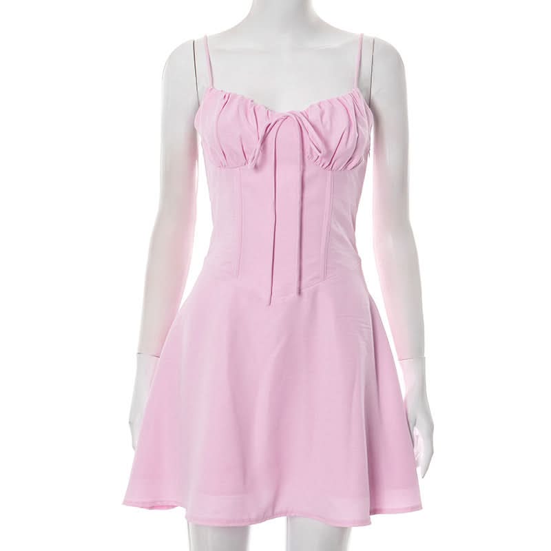 Self tie v neck ruched zip-up cami mini dress  | Festival Outfits Women