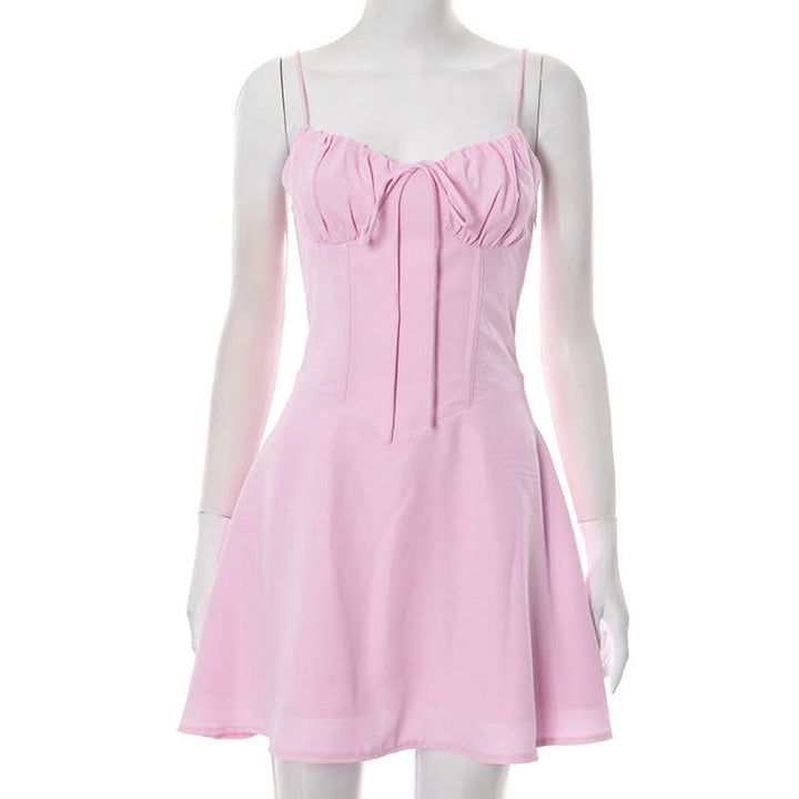 Self tie v neck ruched zip-up cami mini dress  | Festival Outfits Women