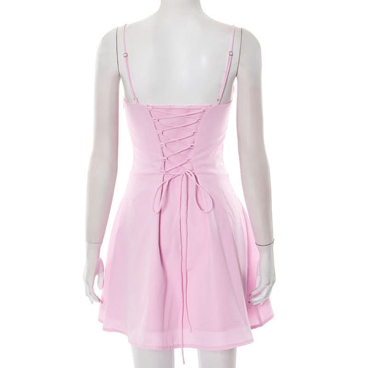 Self tie v neck ruched zip-up cami mini dress  | Festival Outfits Women