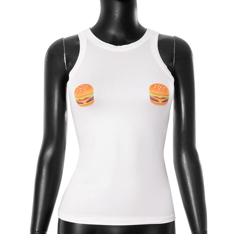 Crewneck hamburger pattern contrast top  | Festival Outfits Women