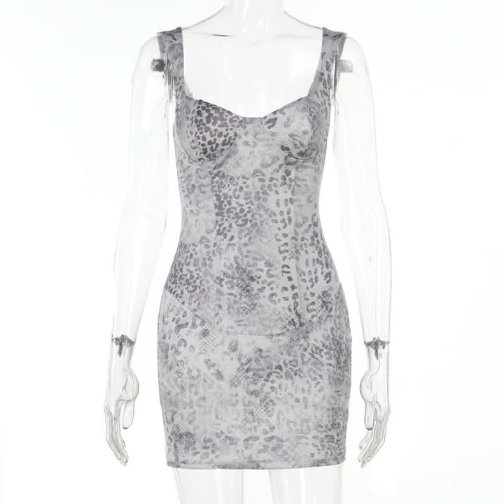 Leopard print v neck backless tank mini dress  | Festival Outfits Women  | Leopard Print Mini Dress