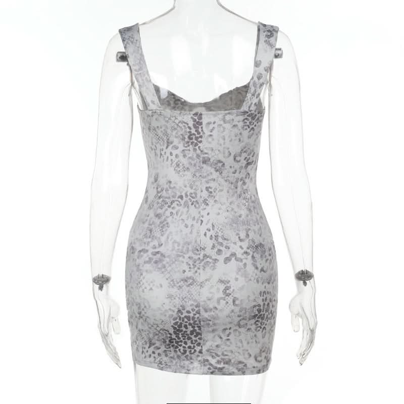 Leopard print v neck backless tank mini dress  | Festival Outfits Women  | Leopard Print Mini Dress
