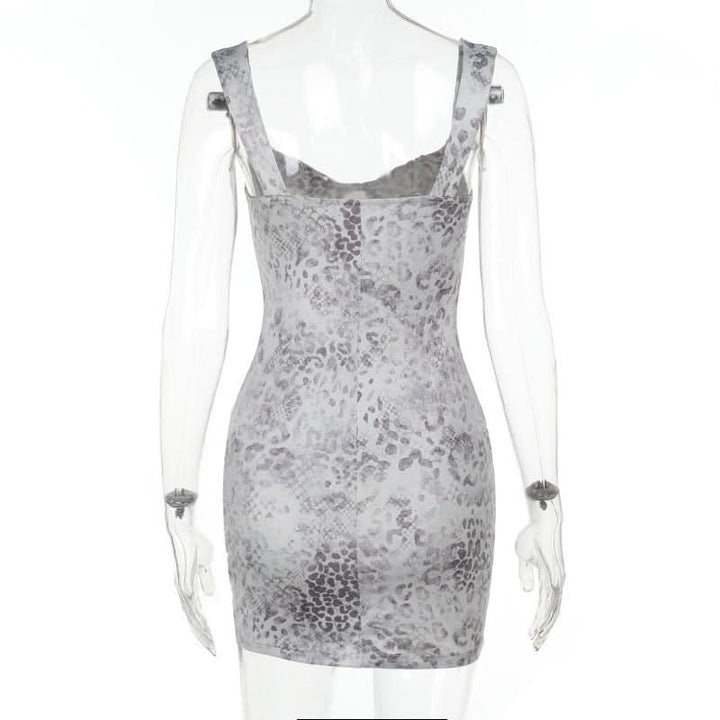 Leopard print v neck backless tank mini dress  | Festival Outfits Women  | Leopard Print Mini Dress