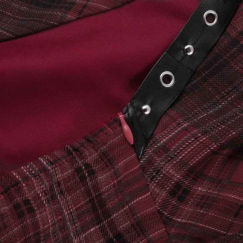 Plaid irregular halter ruffle buckle cowl neck top  | Festival Outfits Women-final-sale