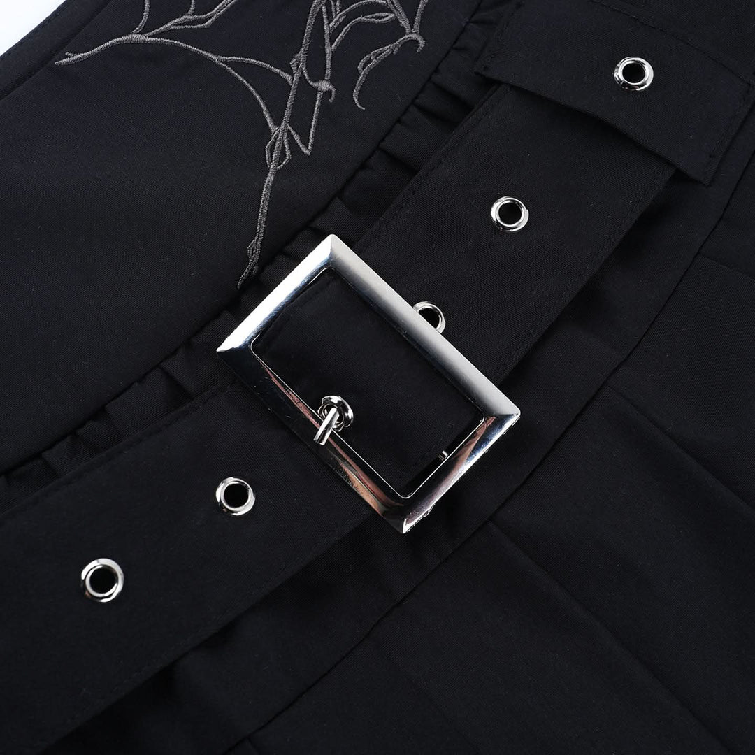 Pleated A line belt embroidery mini skirt  | Festival Outfits Women