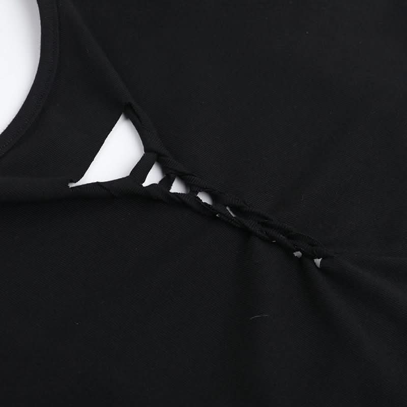 Hollow out short sleeve round neck solid cut out top  | Festival Outfits Women