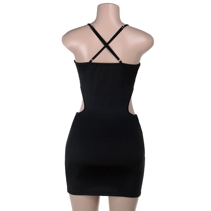 Cross back hollow out v neck cami cut out mini dress  | Festival Outfits Women-final-sale