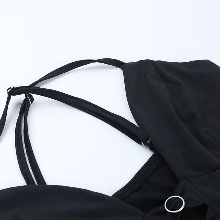 Cross back hollow out v neck cami cut out mini dress  | Festival Outfits Women-final-sale