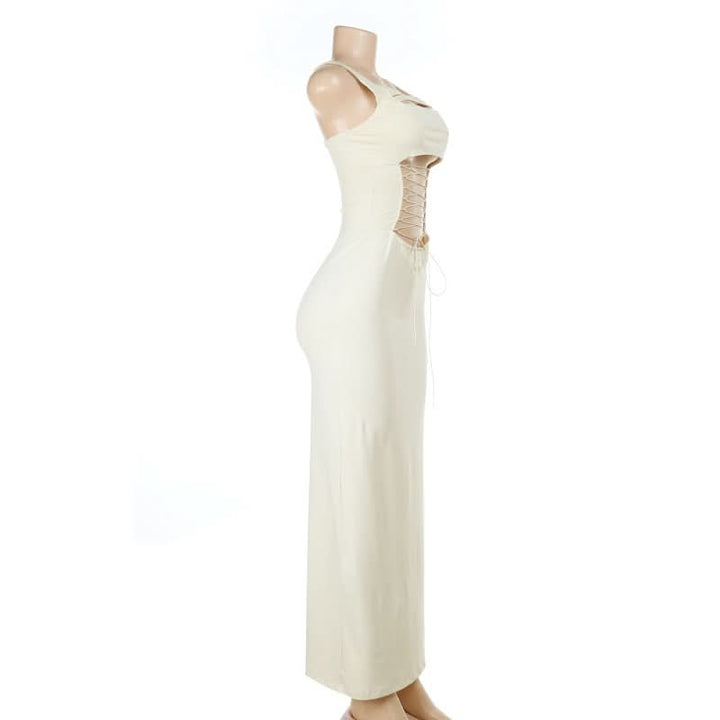Hollow out square neck lace up cami cut out maxi dress  | Festival Outfits Women