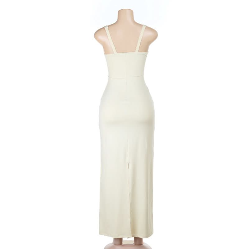 Hollow out square neck lace up cami cut out maxi dress  | Festival Outfits Women