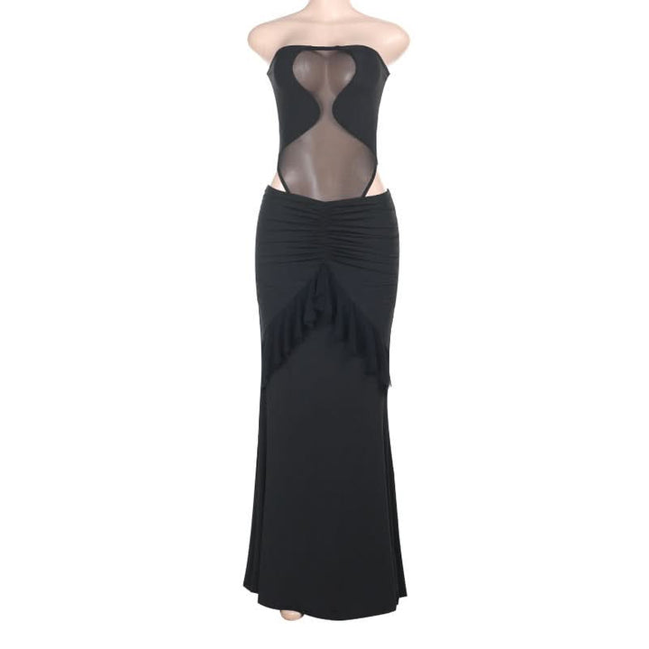 Mesh button ruched ruffle tube skirt set  | Festival Outfits Women