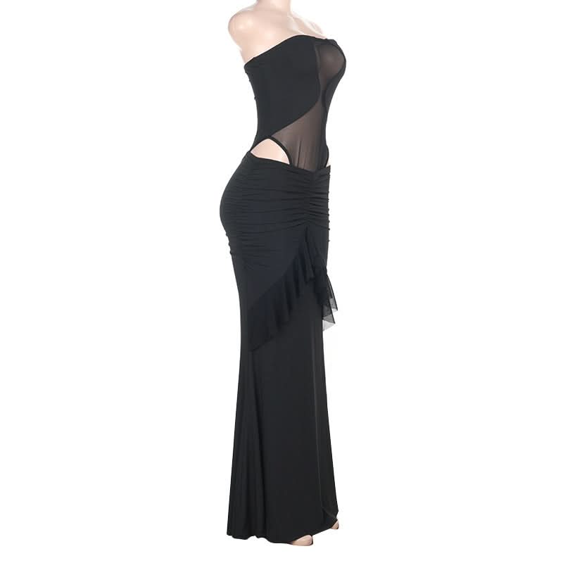 Mesh button ruched ruffle tube skirt set  | Festival Outfits Women