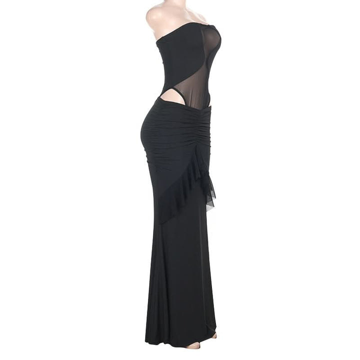 Mesh button ruched ruffle tube skirt set  | Festival Outfits Women