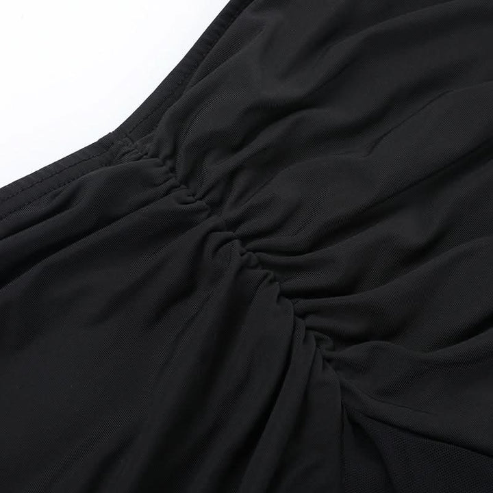 Mesh button ruched ruffle tube skirt set  | Festival Outfits Women