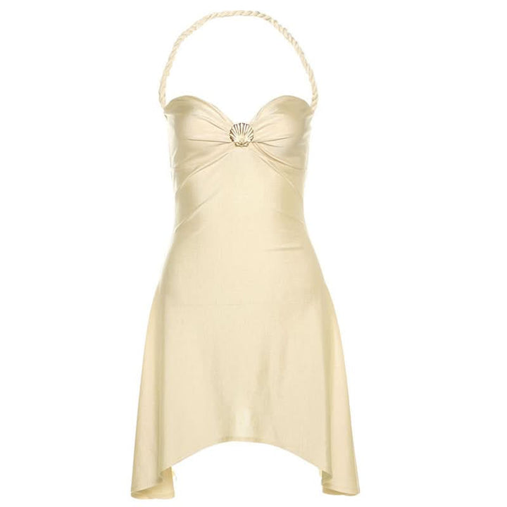 Halter sweetheart neck shell applique mini dress  | Festival Outfits Women