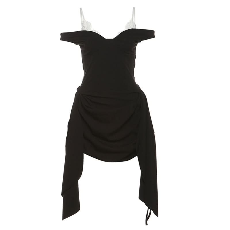 green emerald velvet dress Off shoulder drawstring lace hem mini dress
