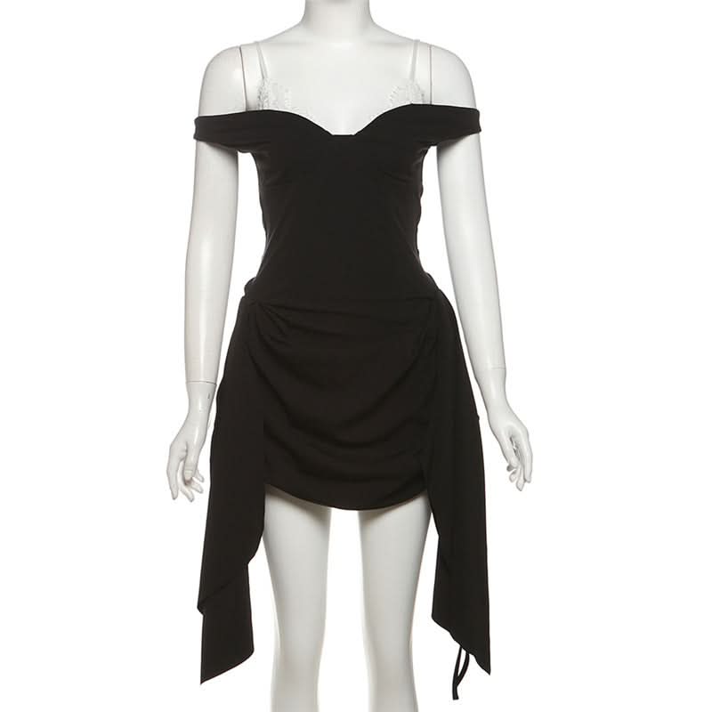 Off shoulder drawstring lace hem mini dress  | Festival Outfits Women