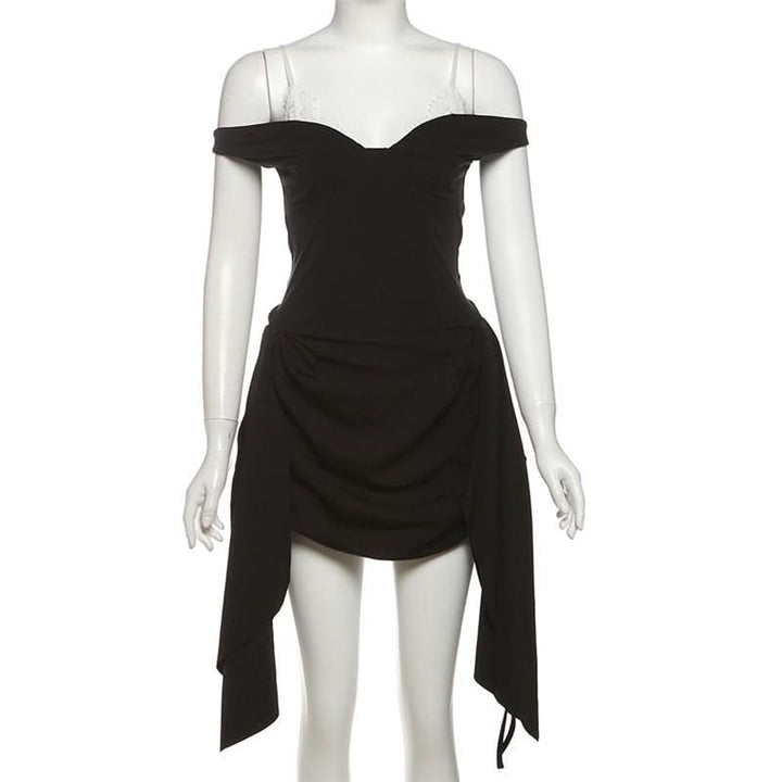 Off shoulder drawstring lace hem mini dress  | Festival Outfits Women