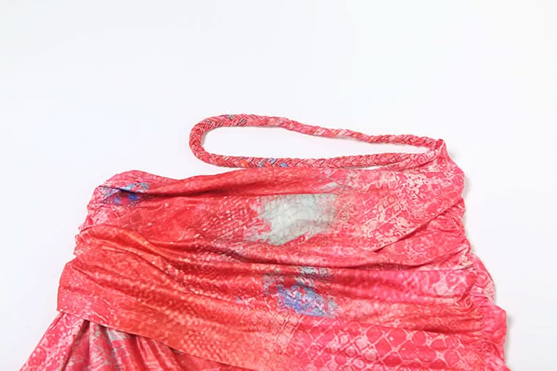 Halter self tie hollow out ruched maxi skirt set  | Festival Outfits Women