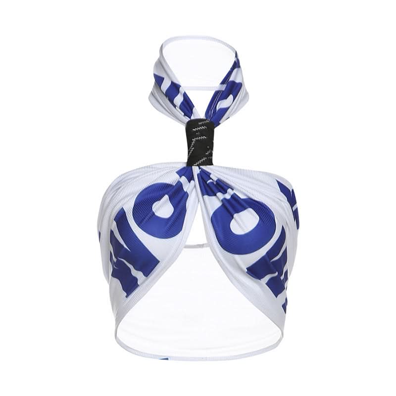 Halter letter print crop top  | Festival Outfits Women-final-sale