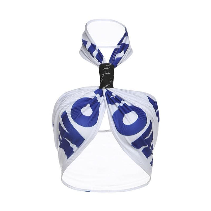 Halter letter print crop top  | Festival Outfits Women-final-sale