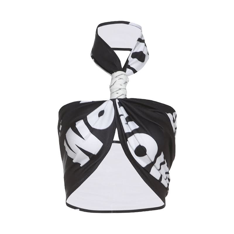 Halter letter print crop top  | Festival Outfits Women-final-sale