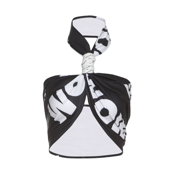 Halter letter print crop top  | Festival Outfits Women-final-sale