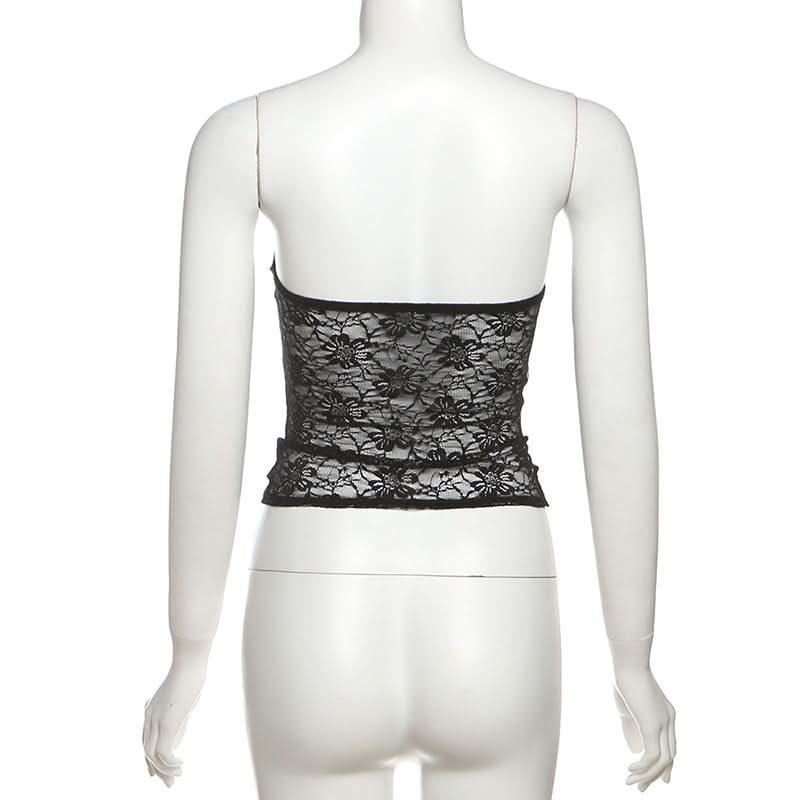 Striped print lace patchwork tube top  | Festival Outfits Women