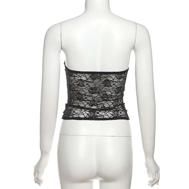 Striped print lace patchwork tube top  | Festival Outfits Women