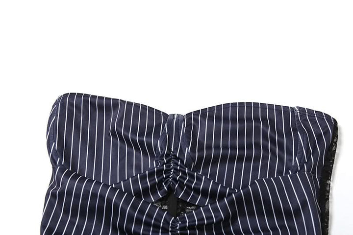 Striped print lace patchwork tube top  | Festival Outfits Women