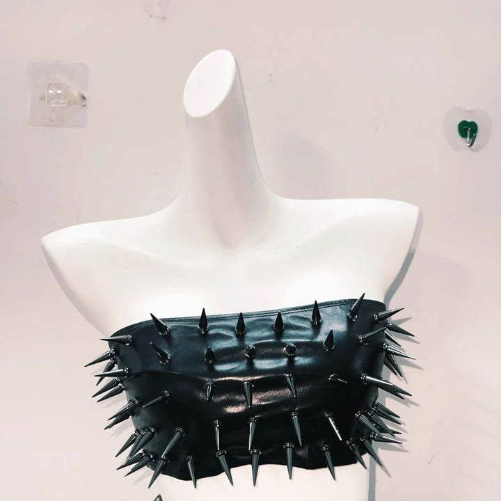 Rivet belt skull applique tube top  | Festival Outfits Women
