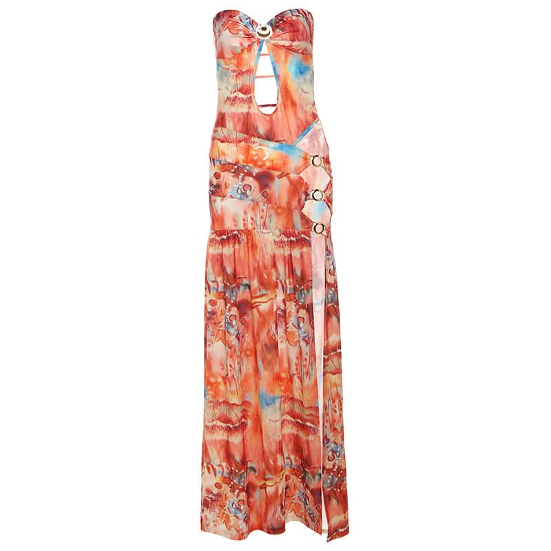 Hollow out high slit o ring cut out maxi dress  | Festival Outfits Women