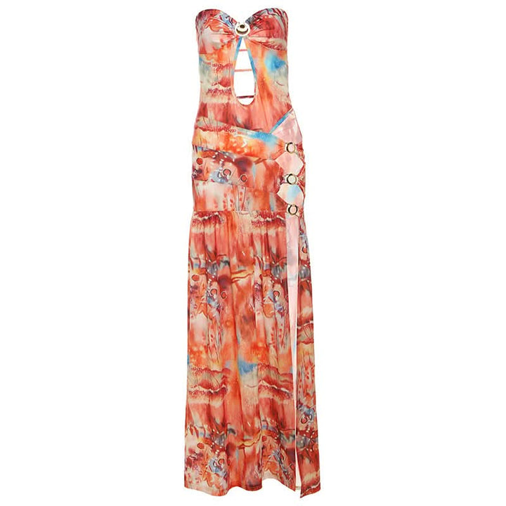 Hollow out high slit o ring cut out maxi dress  | Festival Outfits Women