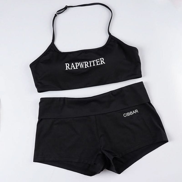 Halter letter print short pant set  | Festival Outfits Women
