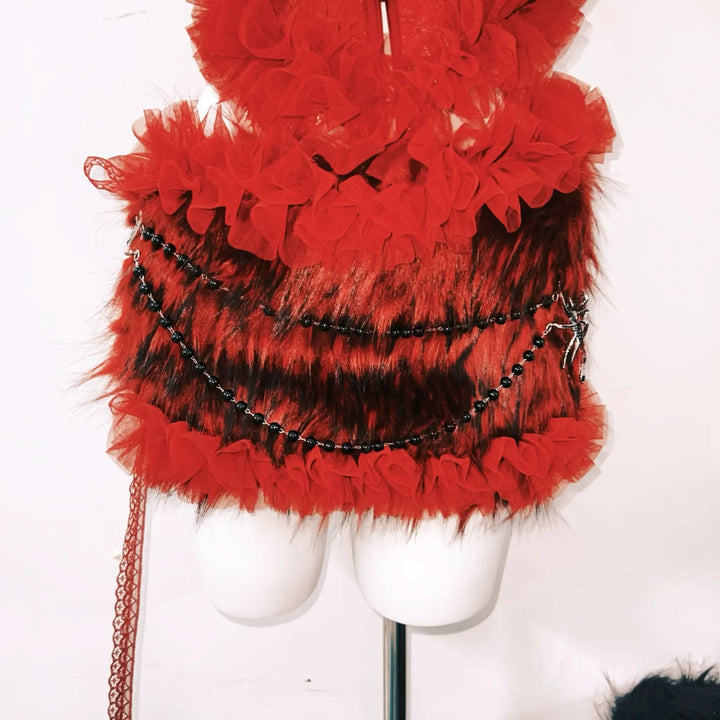 Fluffy ruffle button lace mini skirt set  | Festival Outfits Women