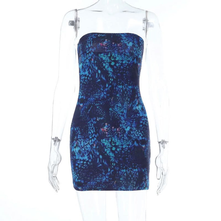 Print backless contrast tube mini dress  | Festival Outfits Women