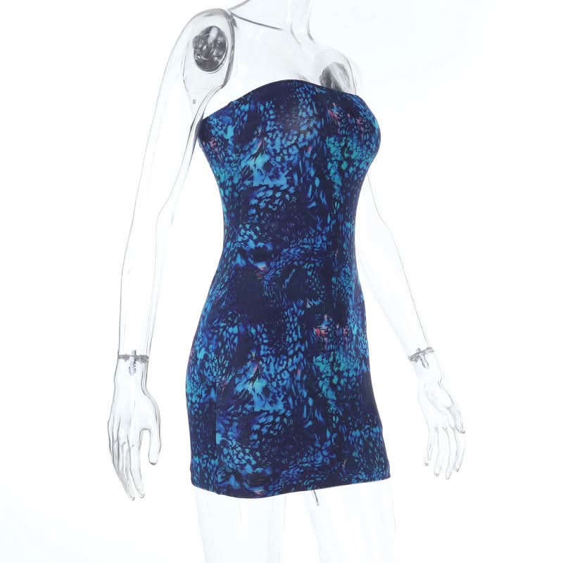 Print backless contrast tube mini dress  | Festival Outfits Women