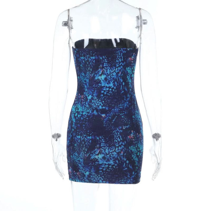 Print backless contrast tube mini dress  | Festival Outfits Women