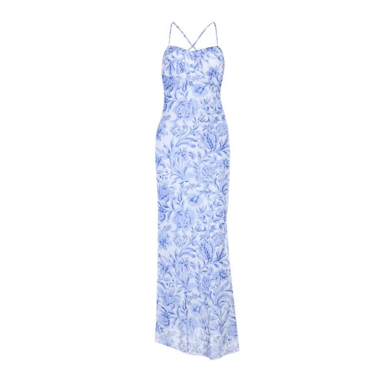 Cross back flower print v neck cami maxi dress  | Festival Outfits Women