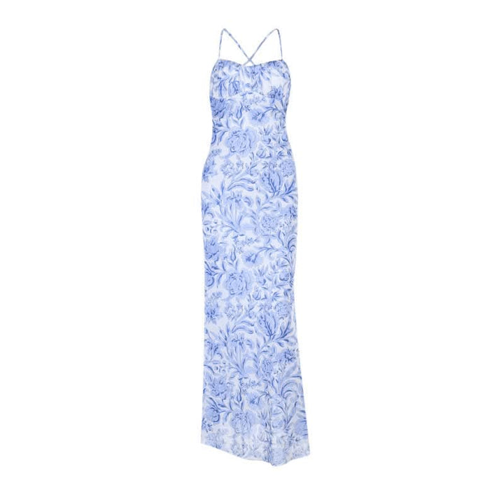Cross back flower print v neck cami maxi dress  | Festival Outfits Women