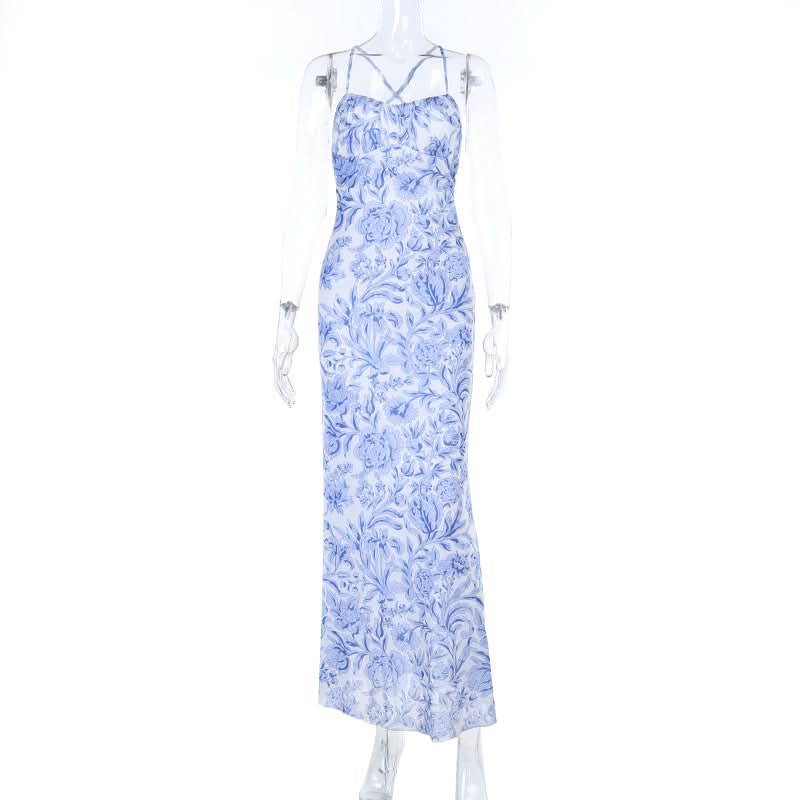 Cross back flower print v neck cami maxi dress  | Festival Outfits Women