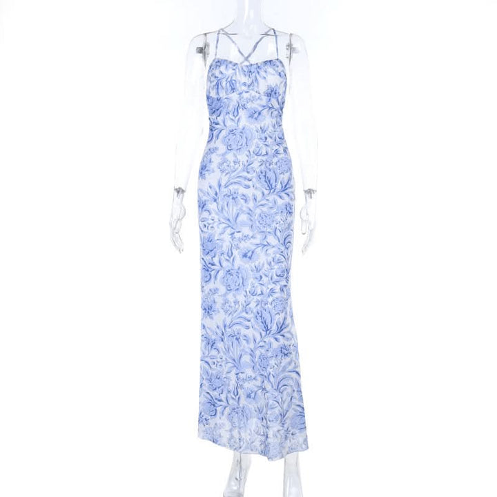Cross back flower print v neck cami maxi dress  | Festival Outfits Women