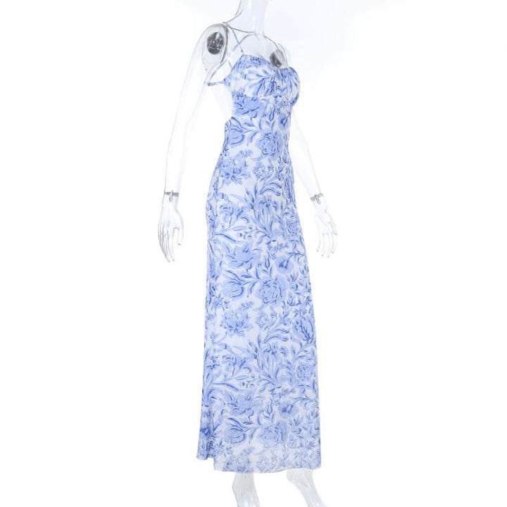 Cross back flower print v neck cami maxi dress  | Festival Outfits Women